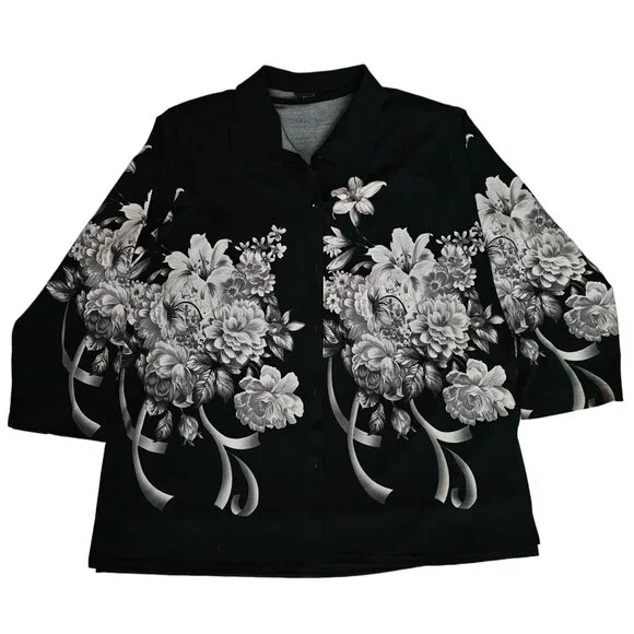 ModeLia Women's Floral Print Kimono W/ Inner Sleeveless Blouse Black Size Medium - Picture 2 of 16